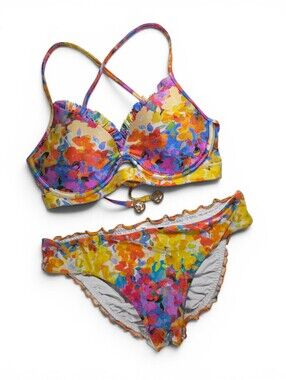 Luli Fama Miami Dulce Tormenta Bikini Set S/M Underwire Cheeky Floral Swimwear